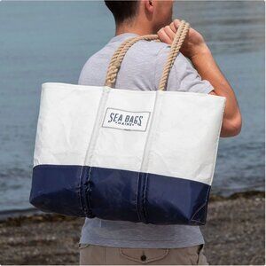 Navy and White Tote